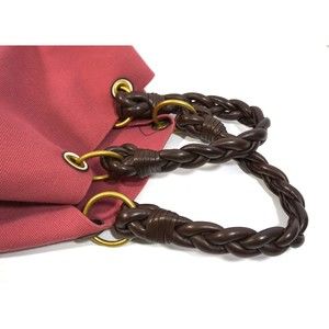 Bottega Veneta Tote Braided Leather Handles Raspberry Canvas Weekend/Travel Bag